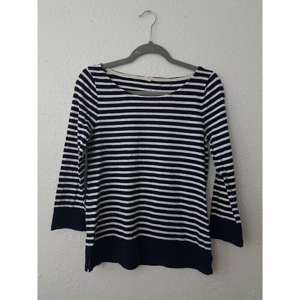 J Crew factory Blouse Tshirt Small Navy White stripe Long Sleeve 100% Cotton